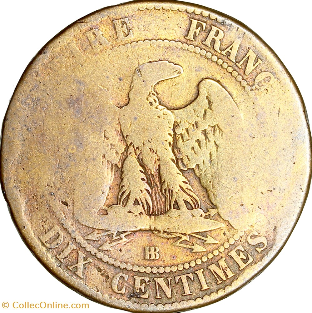Dix centimes, tête laurée, Napoléon III, 1862, Strasbourg monnaies monde france dix centimes tete lauree napoleon iii 1862 strasbourg