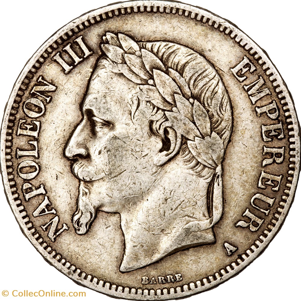 5 francs, tête laurée, Napoléon III, 1867, Paris monnaies monde france 5 francs tete lauree napoleon iii 1867 paris