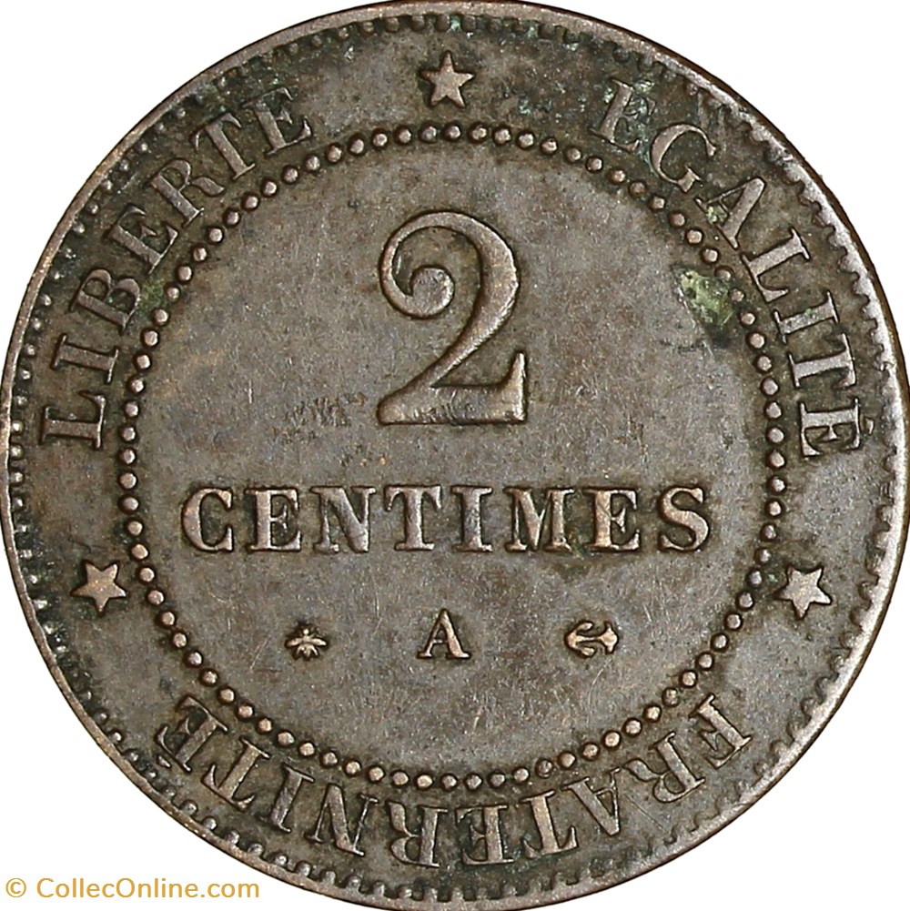 2 centimes Cérès, IIIe République, 1879, A normal, Paris monnaies monde france 2 centimes ceres iiie republique 1879 a normal paris