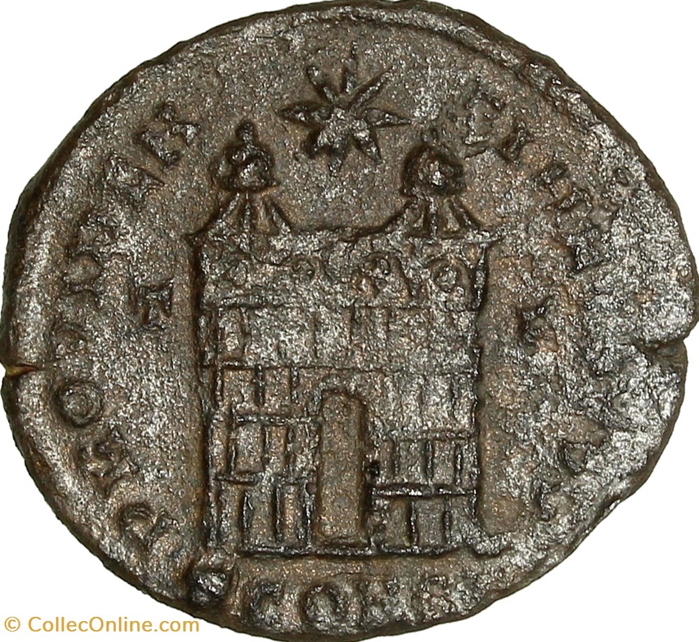 Centenionalis de Constance II césar, Porte de camp, 329, Arles monnaies antiques romaines imperiales et republicaines centenionalis de constance ii cesar porte de camp 329 arles