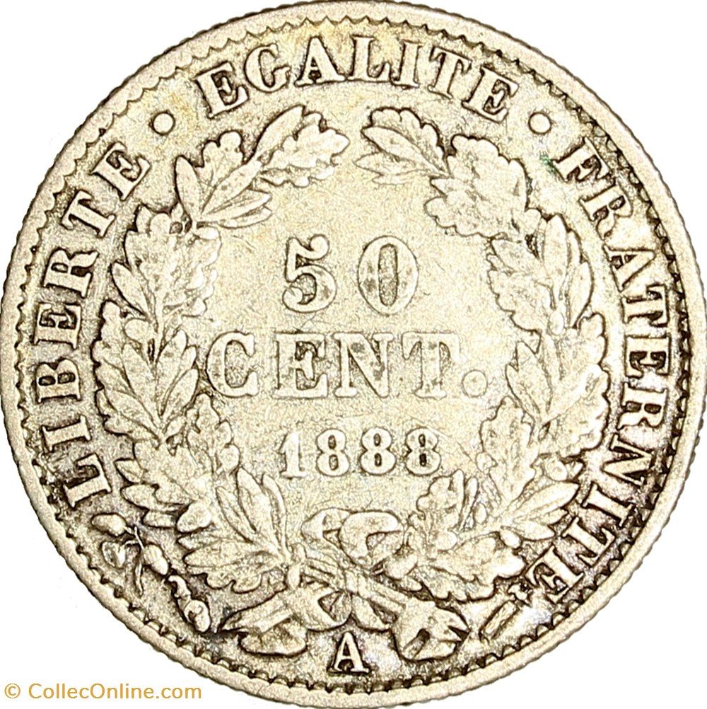 50 centimes Cérès, IIIe République, 1888, Paris monnaies monde france 50 centimes ceres iiie republique 1888 paris