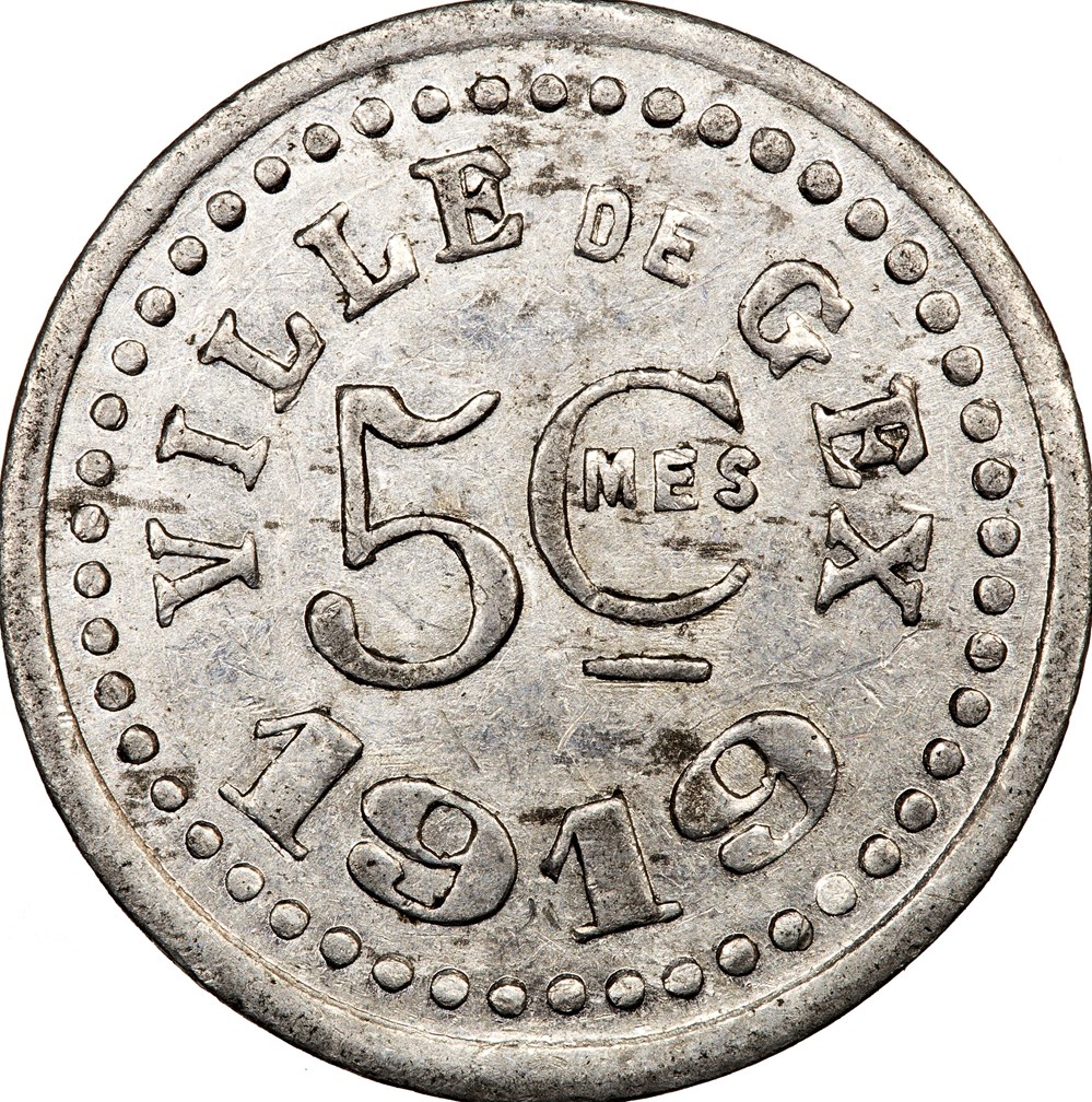 5 centimes, ville de Gex, 1919 monnaies monde france 5 centimes ville de gex 1919