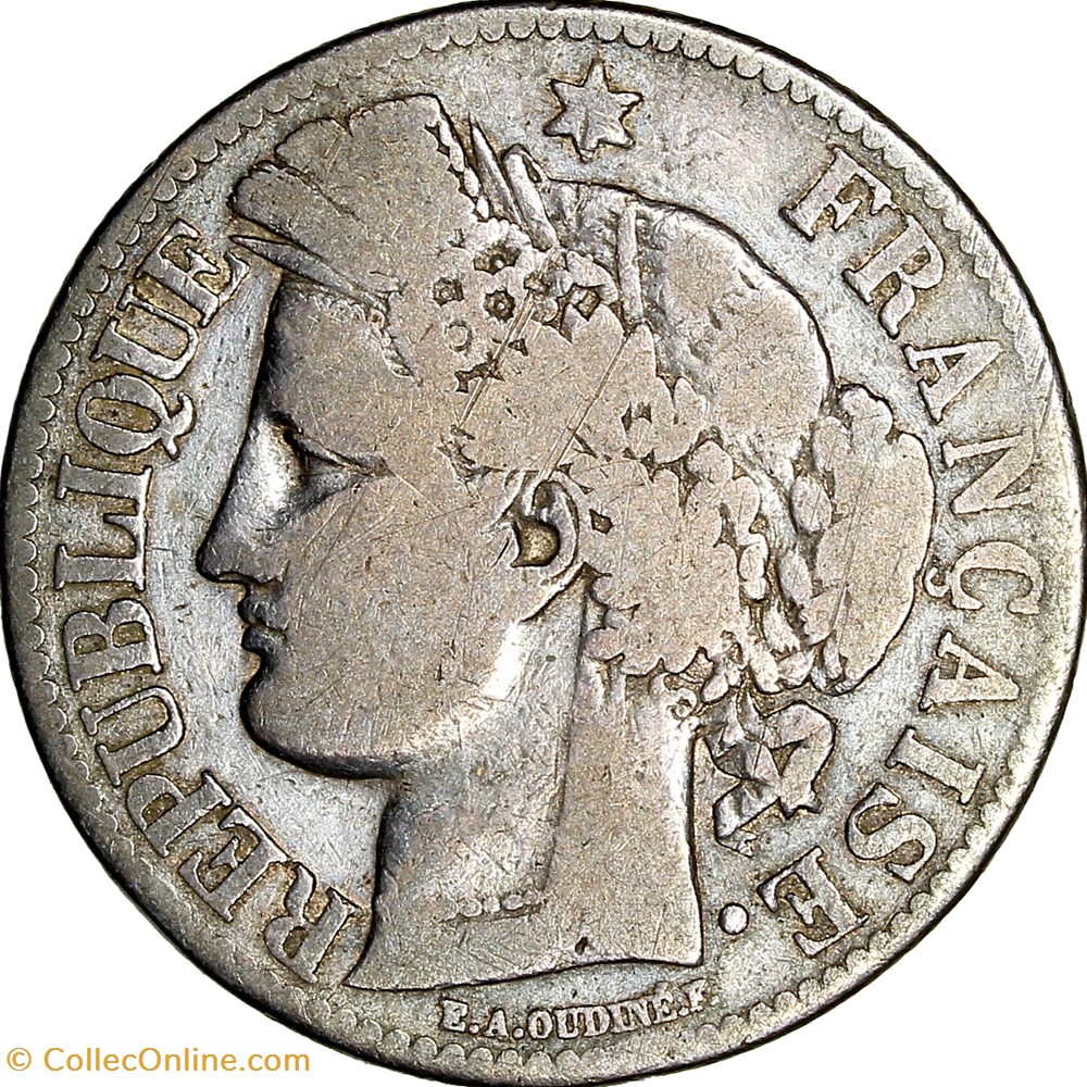 2 francs Cérès, avec légende, IIIe République, 1871, petit K, Bordeaux monnaies monde france 2 francs ceres avec legende iiie republique 1871 petit k bordeaux