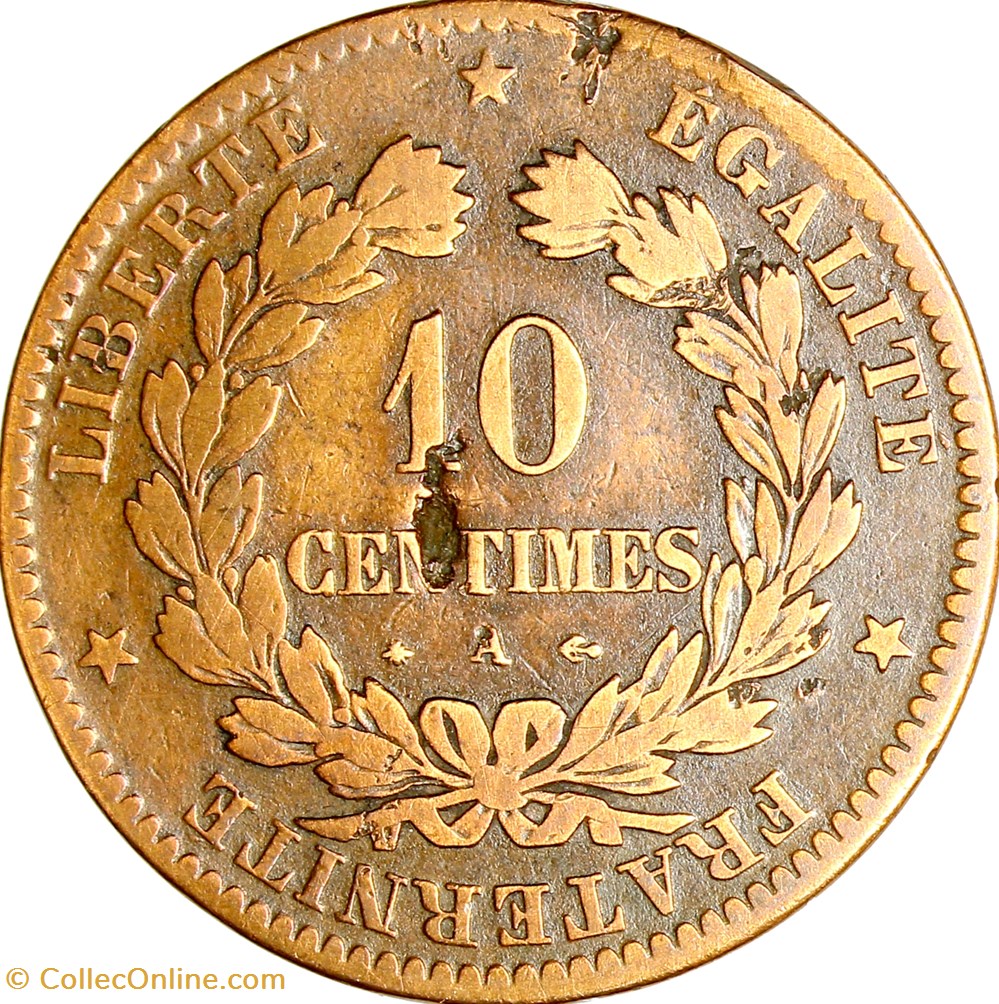 10 centimes Cérès, IIIe République, 1870, A normal, Paris monnaies monde france 10 centimes ceres iiie republique 1870 a normal paris
