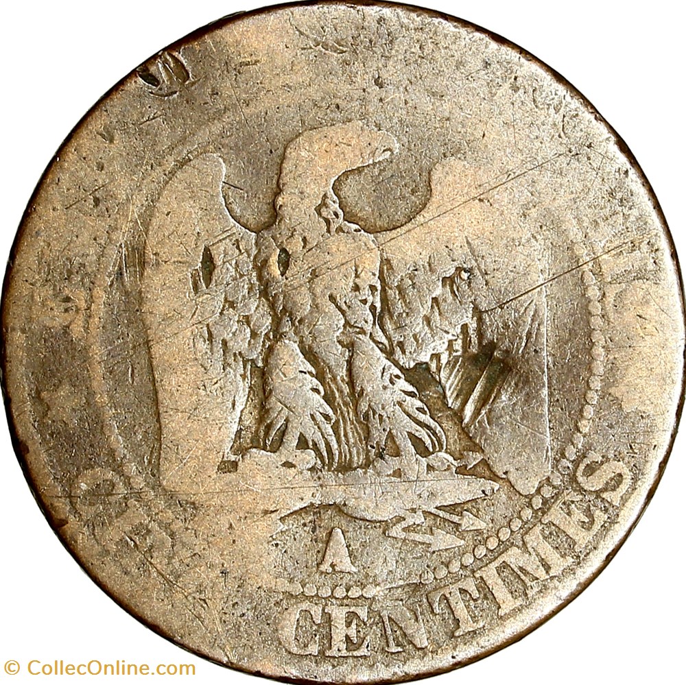 Cinq centimes, tête nue, Napoléon III, 1856, Paris monnaies monde france cinq centimes tete nue napoleon iii 1856 paris