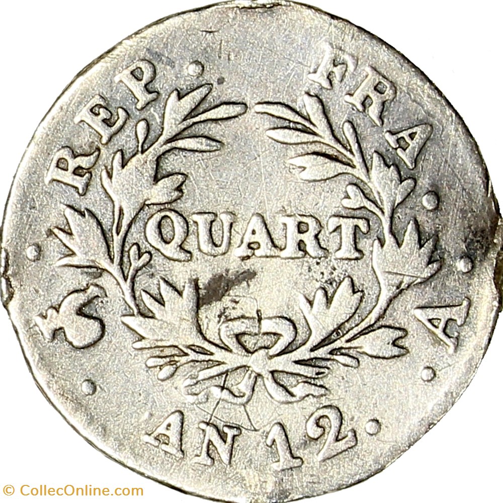 monnaies monde france quart de franc bonaparte premier consul le consulat an 12 paris
