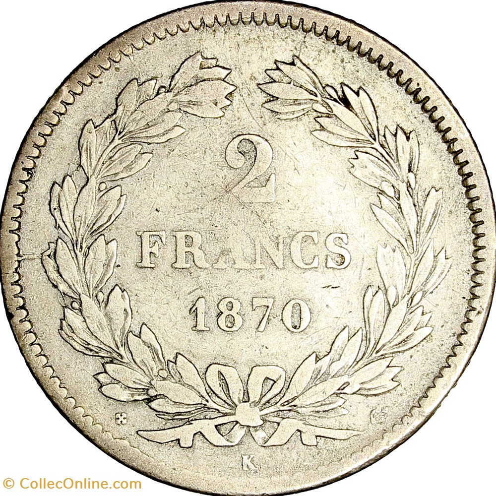 2 francs Cérès, sans légende, IIIe République, 1870, Bordeaux monnaies monde france 2 francs ceres sans legende iiie republique 1870 bordeaux
