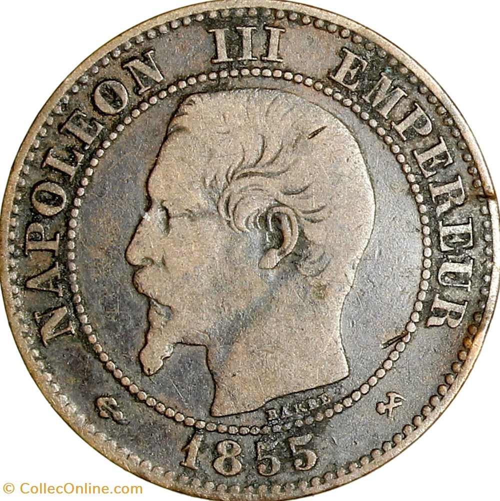 Deux centimes, tête nue, Napoléon III, 1855, ancre, Rouen monnaies monde france deux centimes tete nue napoleon iii 1855 ancre rouen