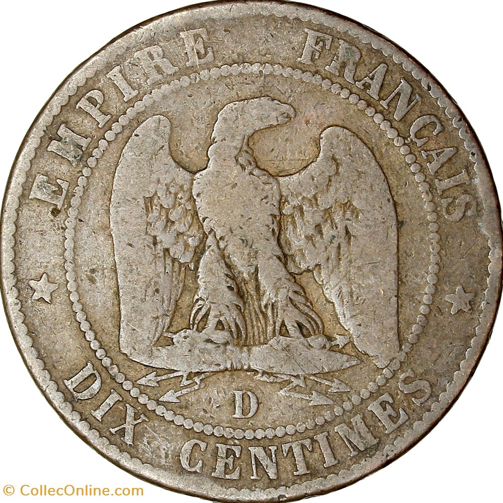 Dix centimes, tête nue, Napoléon III, 1855, ancre, Lyon monnaies monde france dix centimes tete nue napoleon iii 1855 ancre lyon