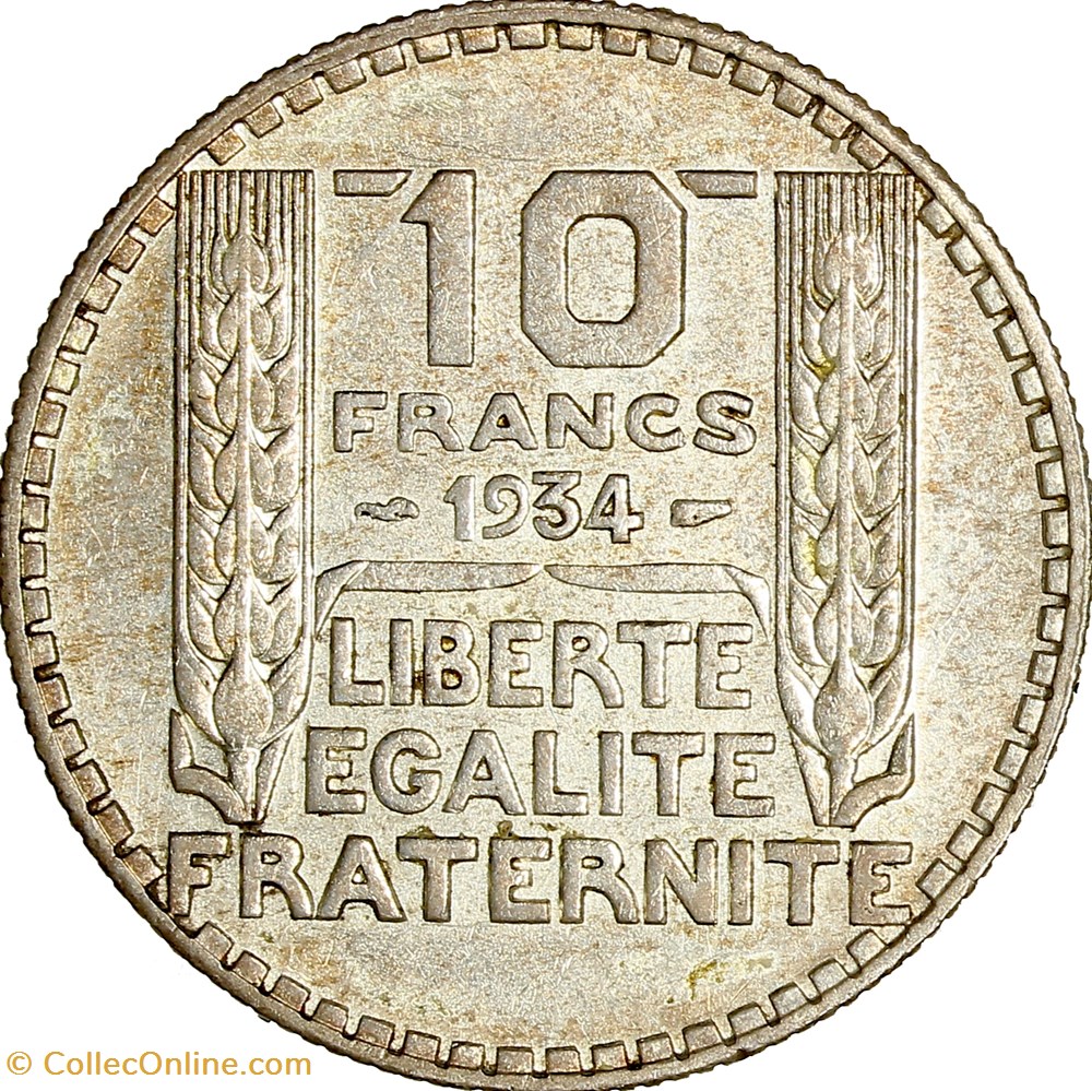 10 francs Turin, IIIe République, 1934, 3 pointu monnaies monde france 10 francs turin iiie republique 1934 3 pointu