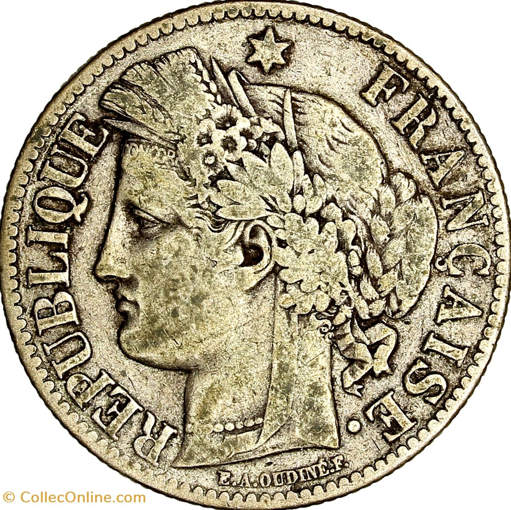 2 francs Cérès, avec légende, IIIe République, 1871, A normal, Paris monnaies monde france 2 francs ceres avec legende iiie republique 1871 a normal paris