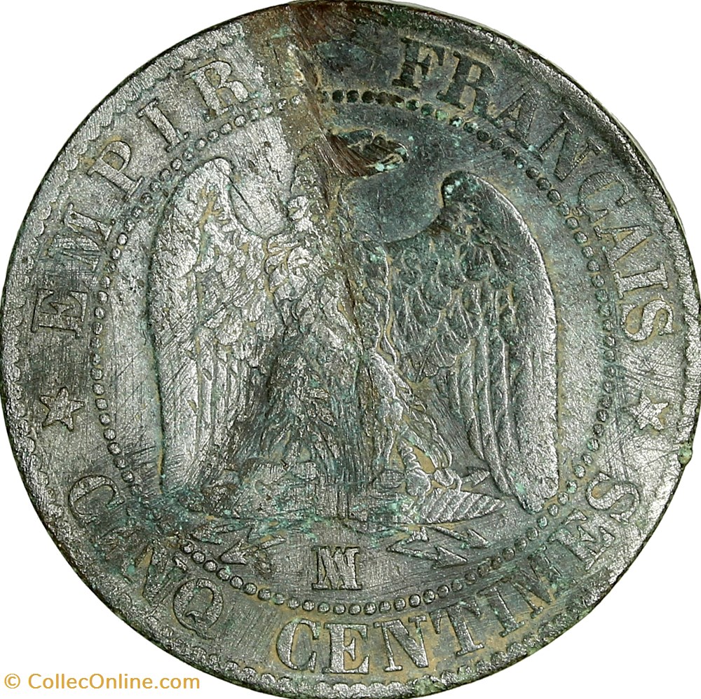 Cinq centimes, tête nue, Napoléon III, 1856, Marseille monnaies monde france cinq centimes tete nue napoleon iii 1856 marseille