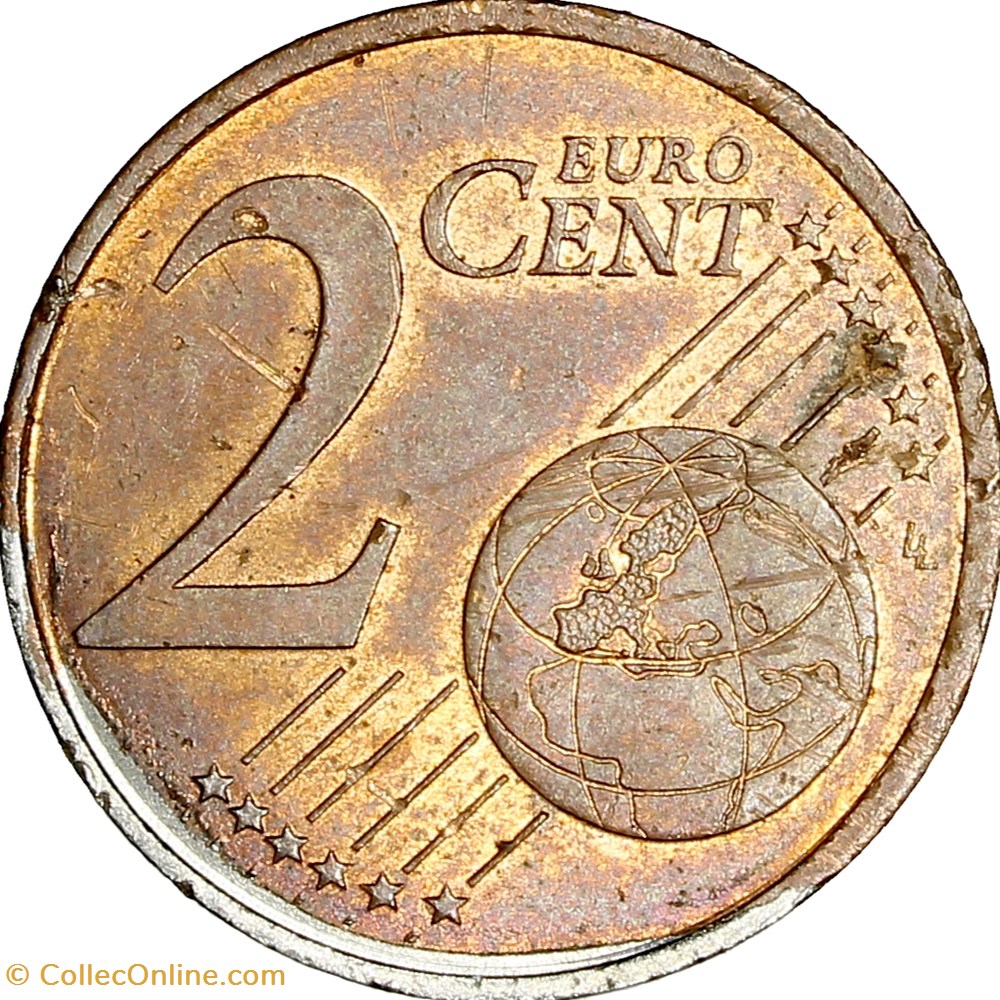 monnaies euros 2 centimes france 2001 cuivrage partiel