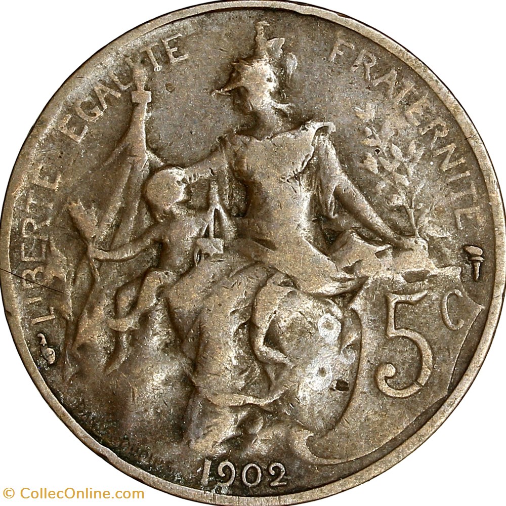 5 centimes Daniel-Dupuis, IIIe République, 1902 monnaies monde france 5 centimes daniel dupuis iiie republique 1902