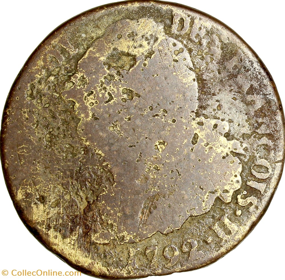 2 sols au faisceau, type François, Louis XVI, 1792, an 4, La Rochelle monnaies monde france 2 sols au faisceau type francois louis xvi 1792 an 4 la rochelle