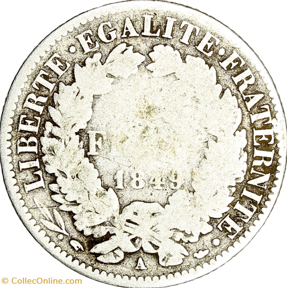 monnaies monde france 1 franc ceres iie republique 1849 paris