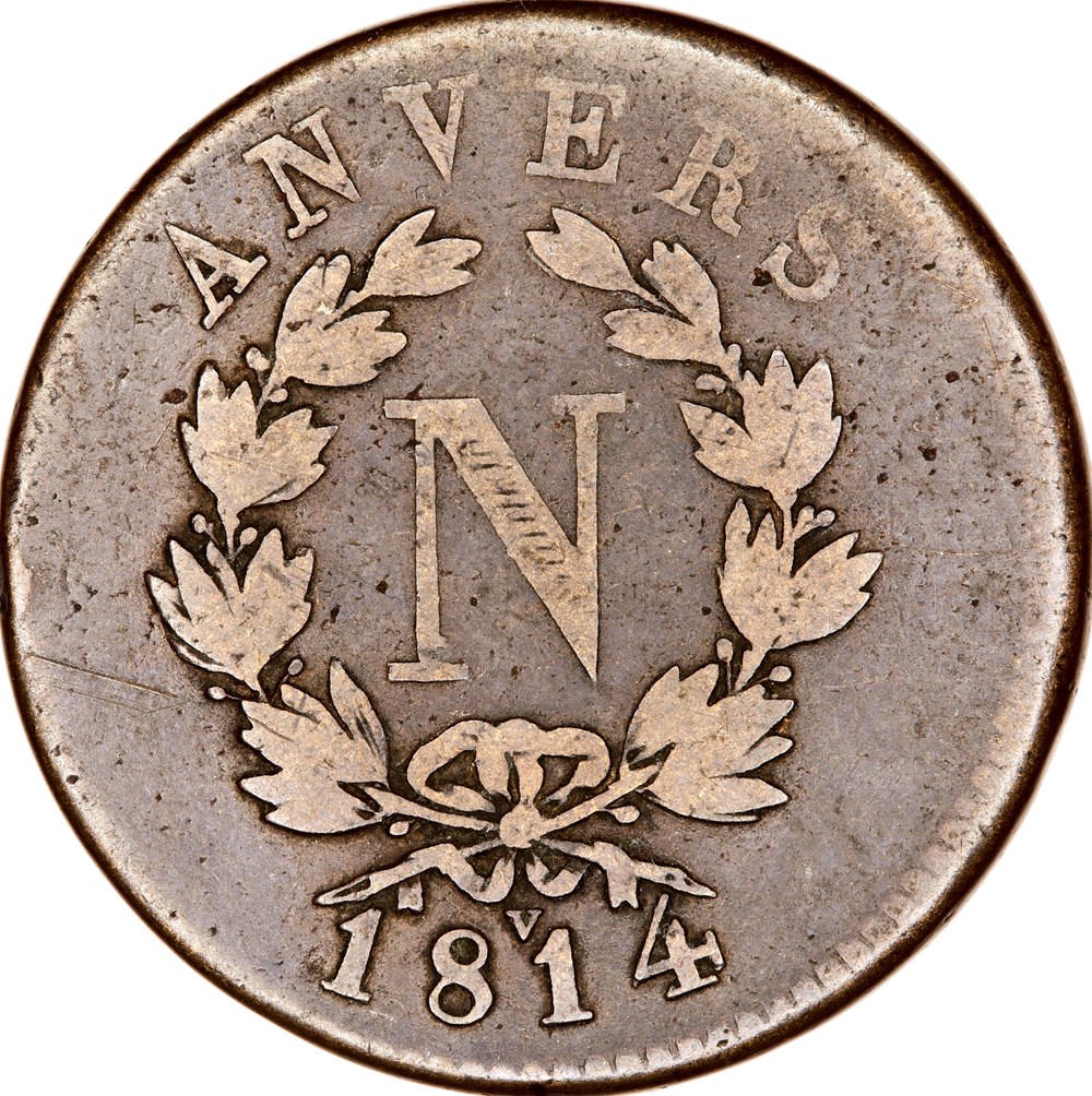 5 centimes d'Anvers à l'N, Napoléon Ier, 1814V, Anvers, atelier de Wolschot monnaies monde france 5 centimes anvers a n napoleon ier 1814v anvers atelier de wolschot
