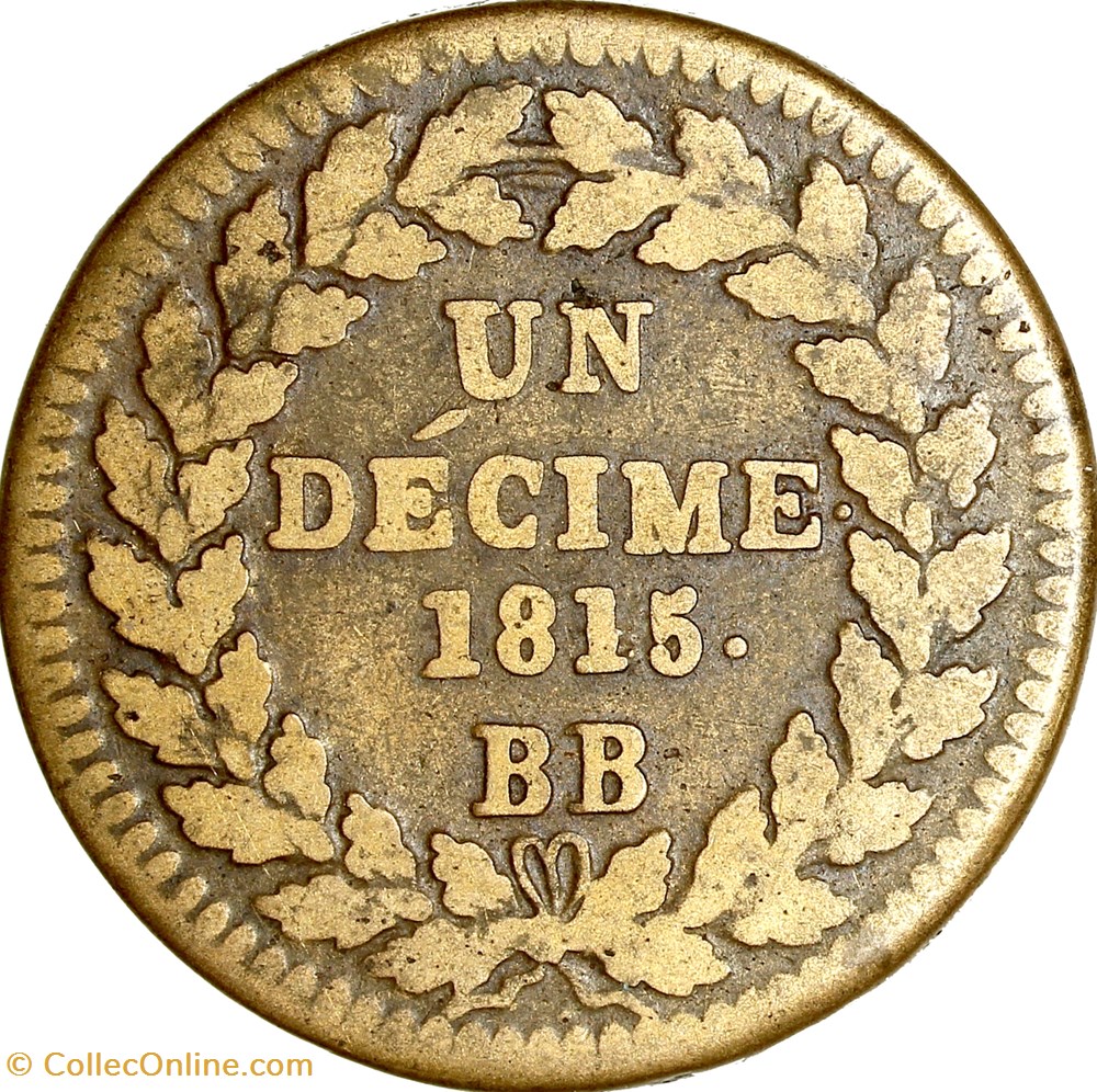 Un décime à l'L couronnée, Louis XVIII, 1815••, Strasbourg monnaies monde france un decime a l couronnee louis xviii 1815 strasbourg
