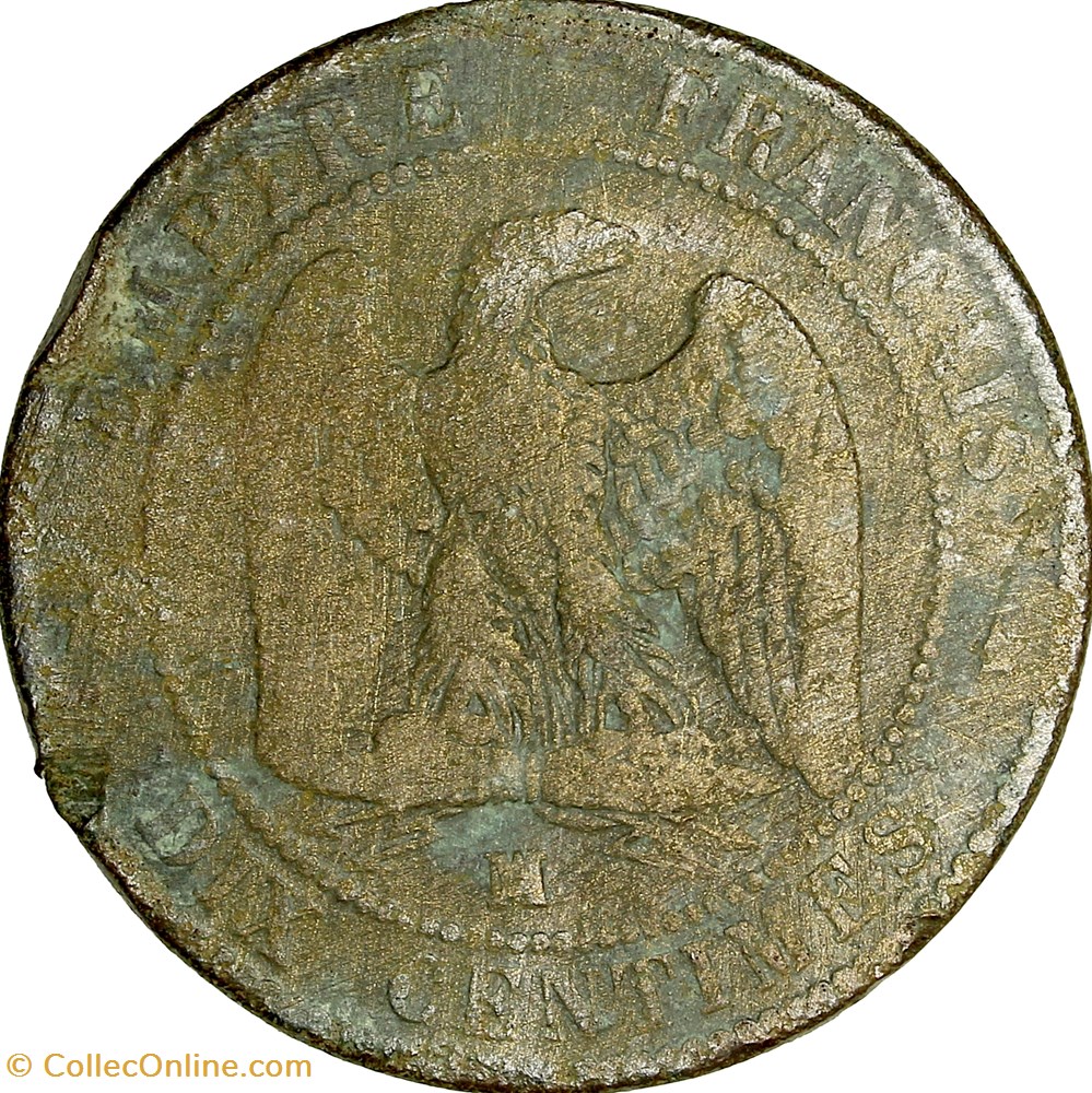 Dix centimes, tête nue, Napoléon III, 1854, Marseille monnaies monde france dix centimes tete nue napoleon iii 1854 marseille