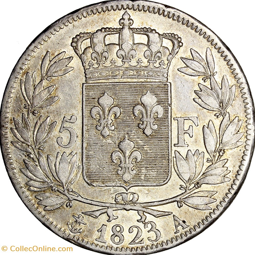 monnaies monde france 5 francs tete nue louis xviii 1823 paris