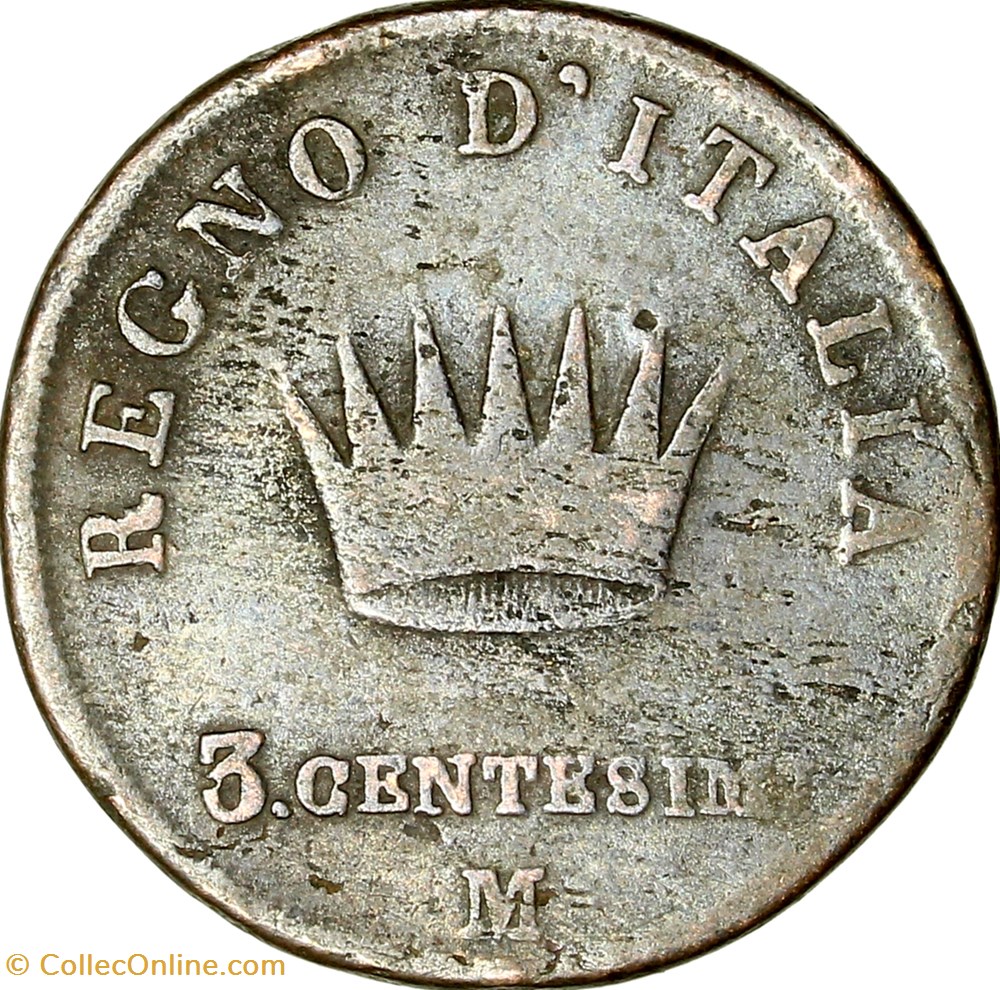 monnaies monde france 3 centesimi italie napoleon ier 1808 milan