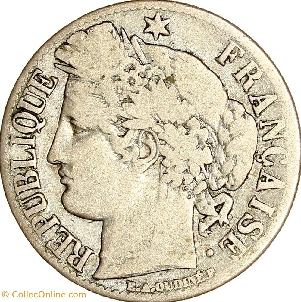 1 franc Cérès, IIIe République, 1871, A normal, Paris monnaies monde france 1 franc ceres iiie republique 1871 a normal paris
