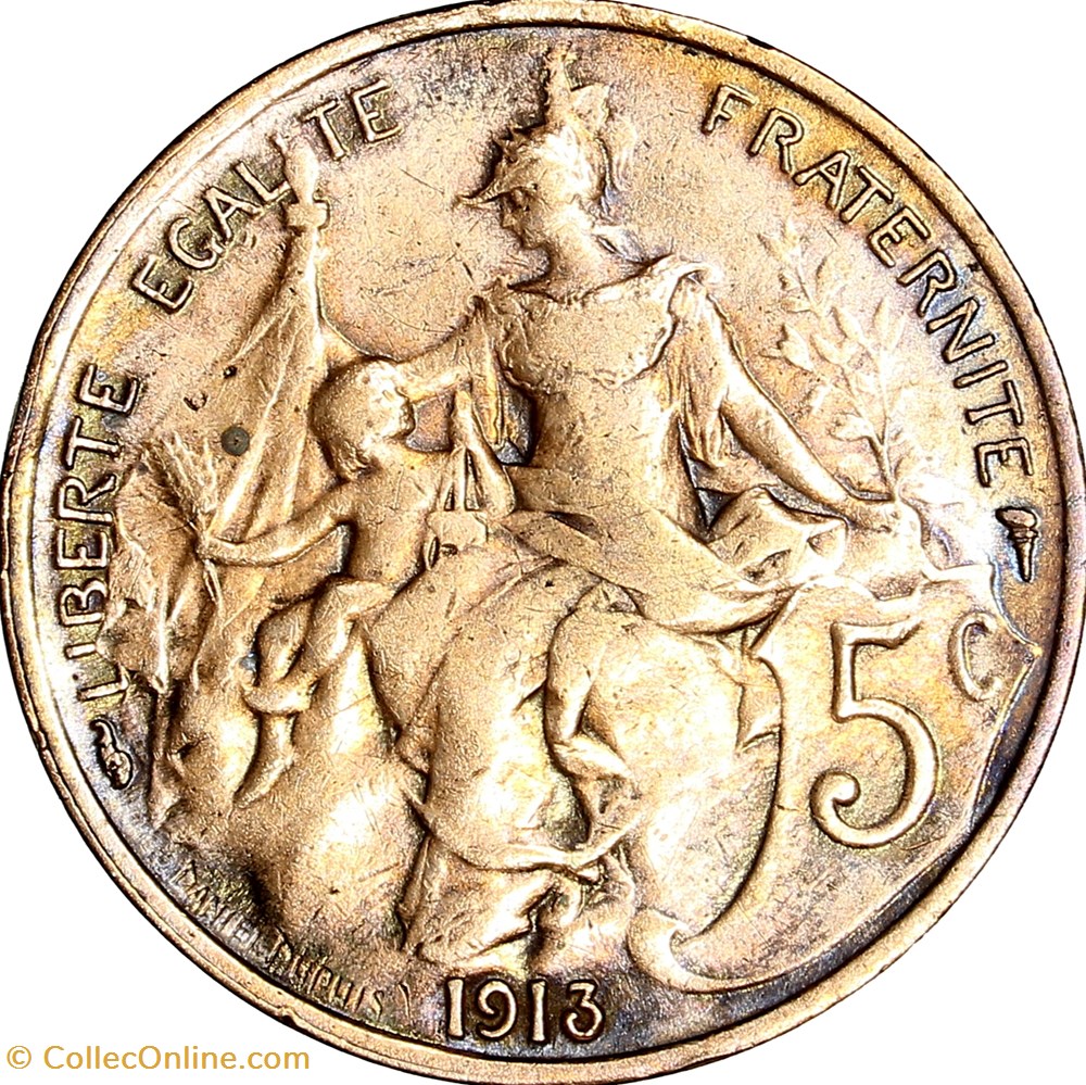 5 centimes Daniel-Dupuis, IIIe République, 1913 monnaies france modernes 5 centimes daniel dupuis iiie republique 1913
