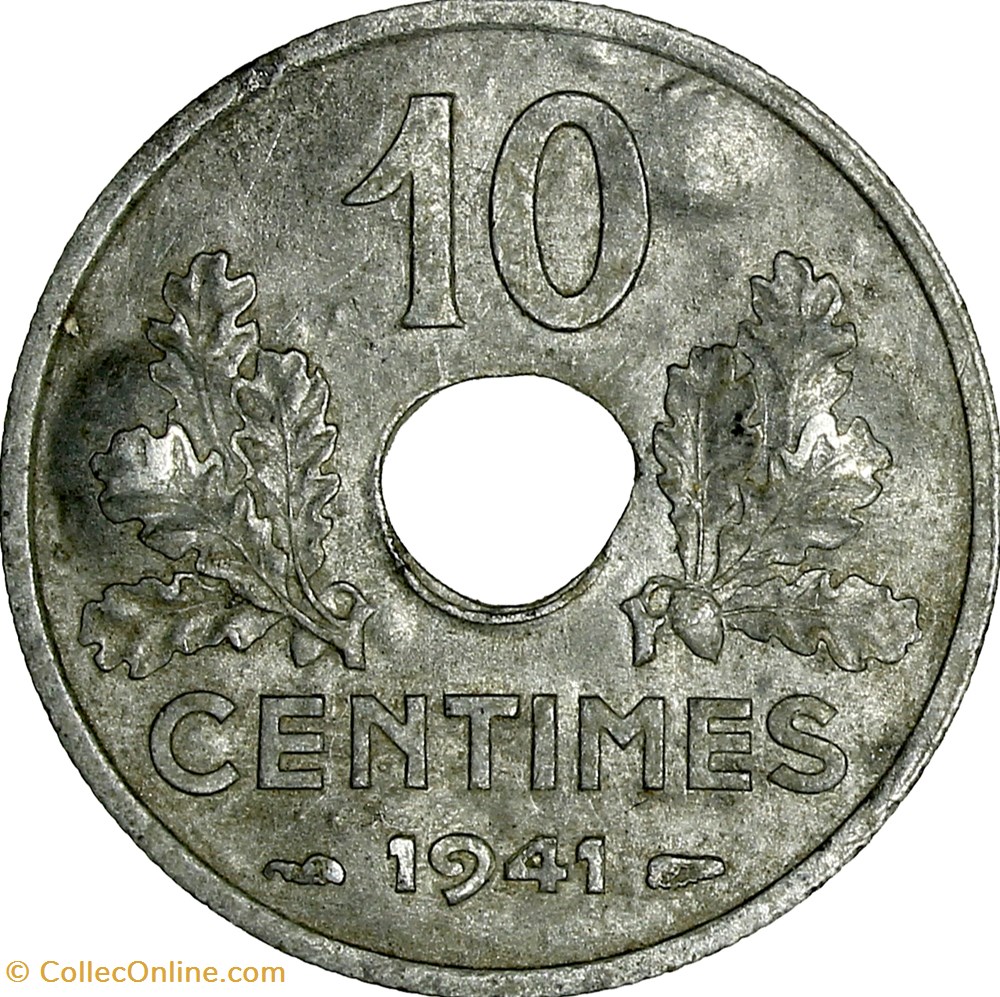 10 centimes Etat-Français, grand module, Etat Français, 1941, flan cloqué monnaies france modernes 10 centimes etat francais grand module etat francais 1941 flan cloque