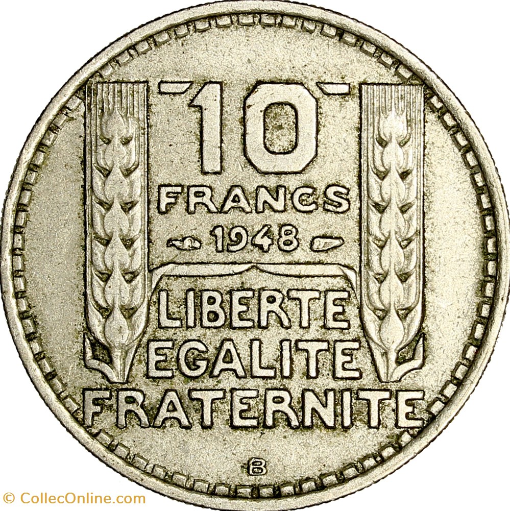 10 francs Turin, petite tête, IVe République, 1948, B proche du listel, Beaumont-le-Roger monnaies monde france 10 francs turin petite tete ive republique 1948 b proche du listel beaumont le roger