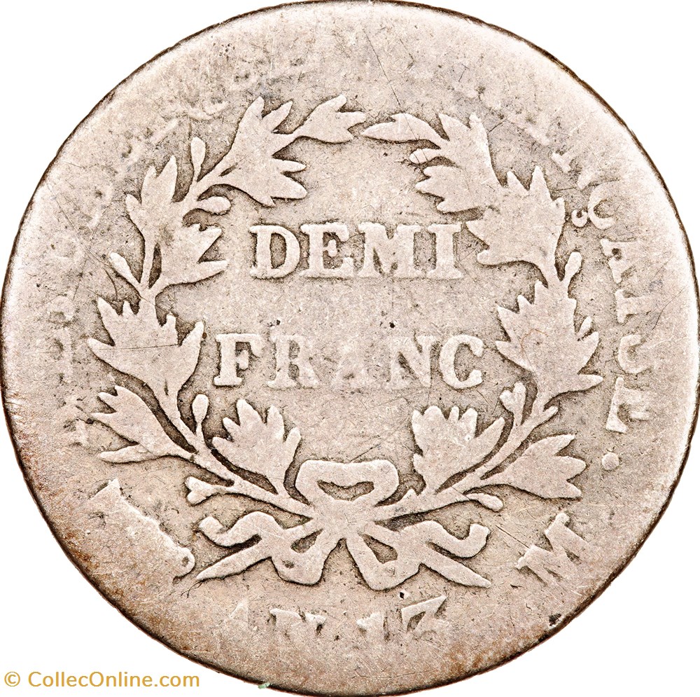 Demi-franc, tête nue, Napoléon Ier, an 13, Toulouse, sans point après FRANC monnaies monde france demi franc tete nue napoleon ier an 13 toulouse sans point apres franc