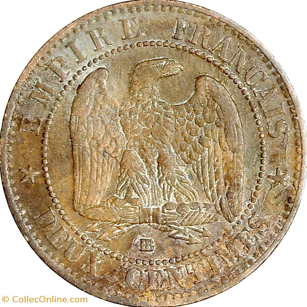 Deux centimes, tête laurée, Napoléon III, 1862, petit BB, Strasbourg monnaies monde france deux centimes tete lauree napoleon iii 1862 petit bb strasbourg