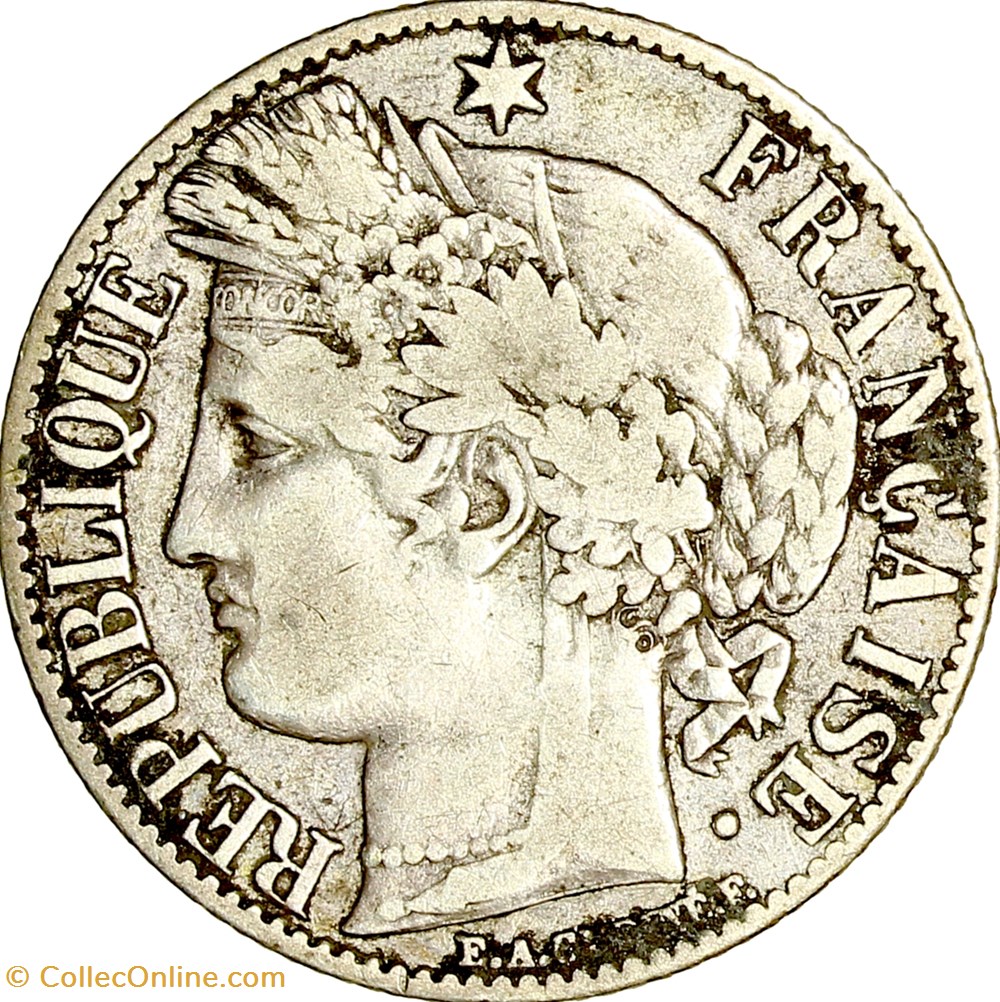 1 franc Cérès, IIIe République, 1871, petit A, Paris monnaies monde france 1 franc ceres iiie republique 1871 petit a paris