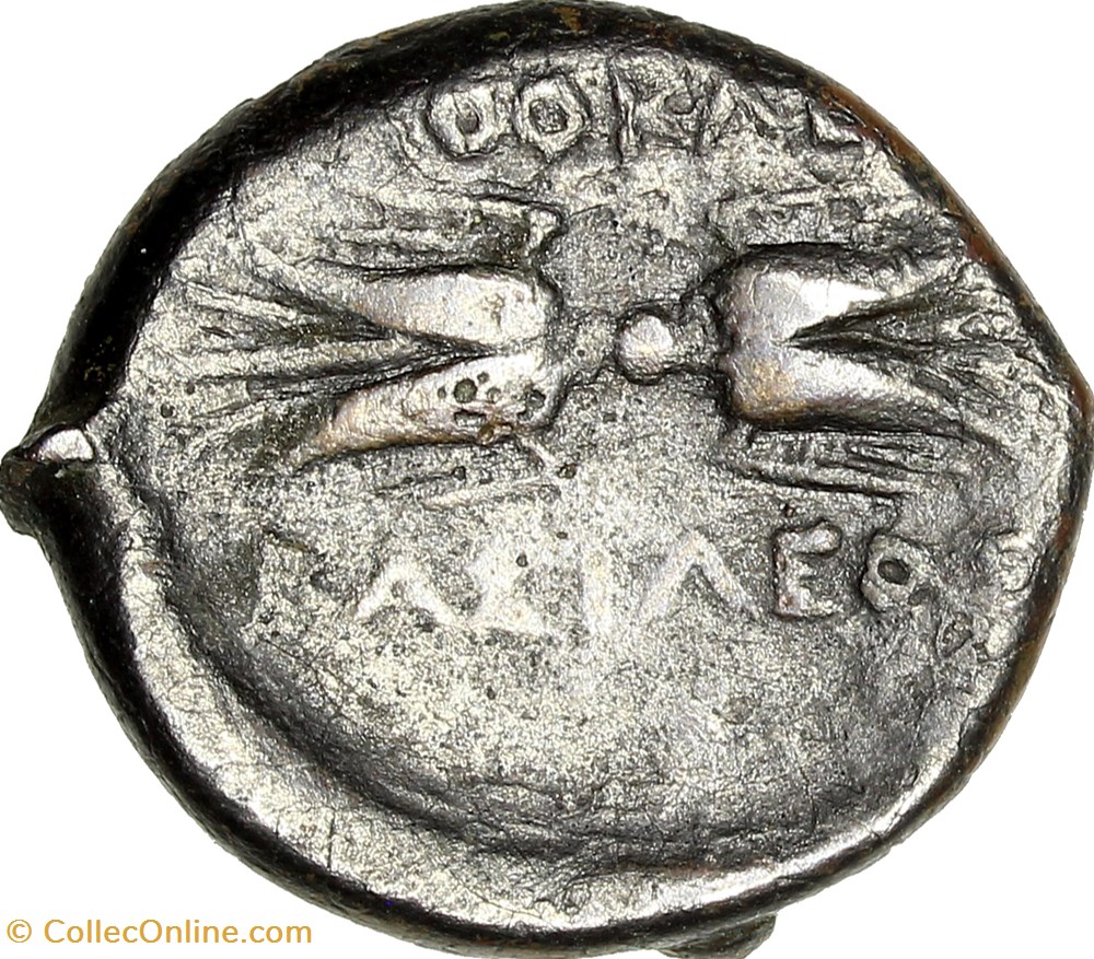 Hémilitron de Syracuse au nom d'Agathoklès monnaies antiques grecques hemilitron de syracuse au nom agathokles