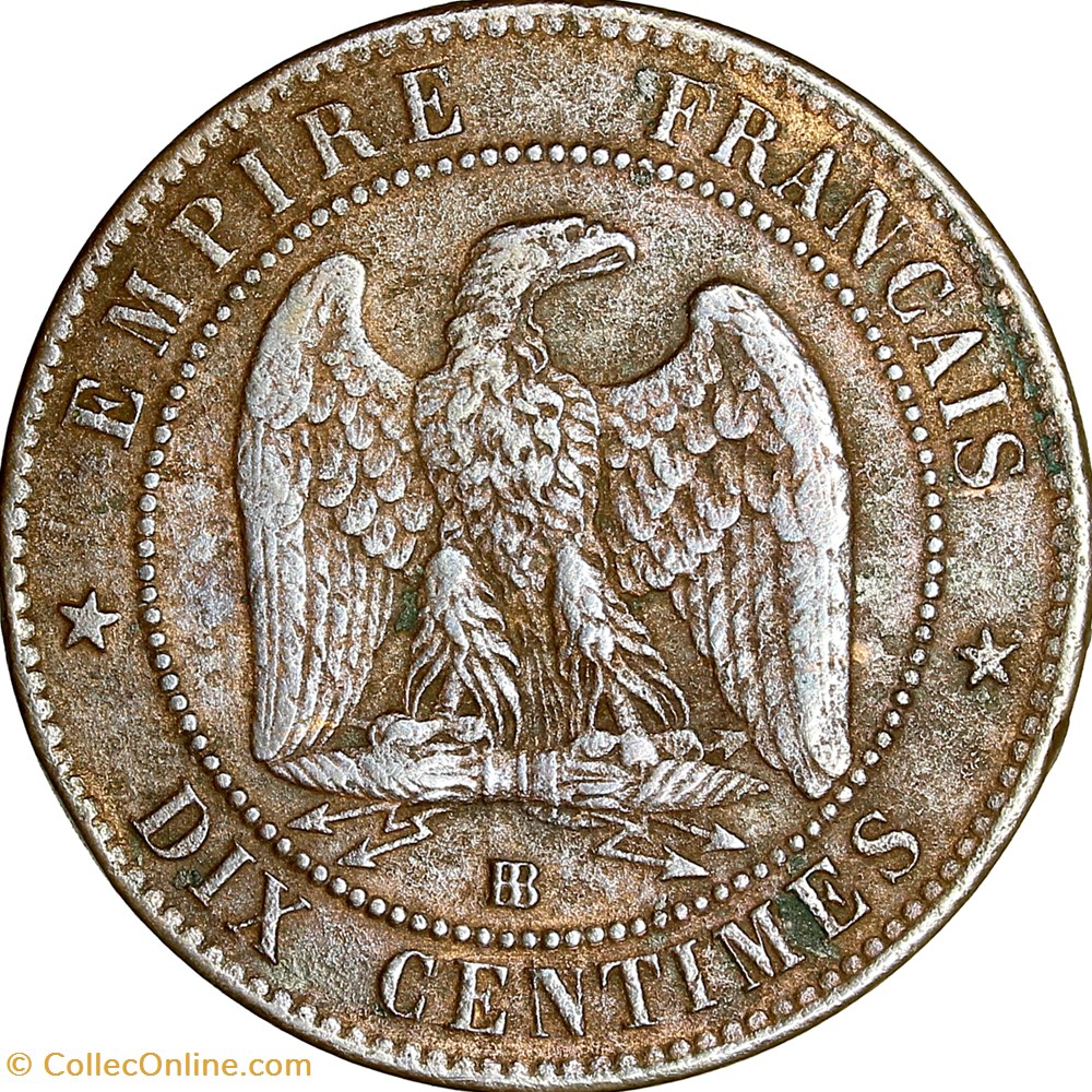 Dix centimes, tête laurée, Napoléon III, 1864, Strasbourg monnaies monde france dix centimes tete lauree napoleon iii 1864 strasbourg