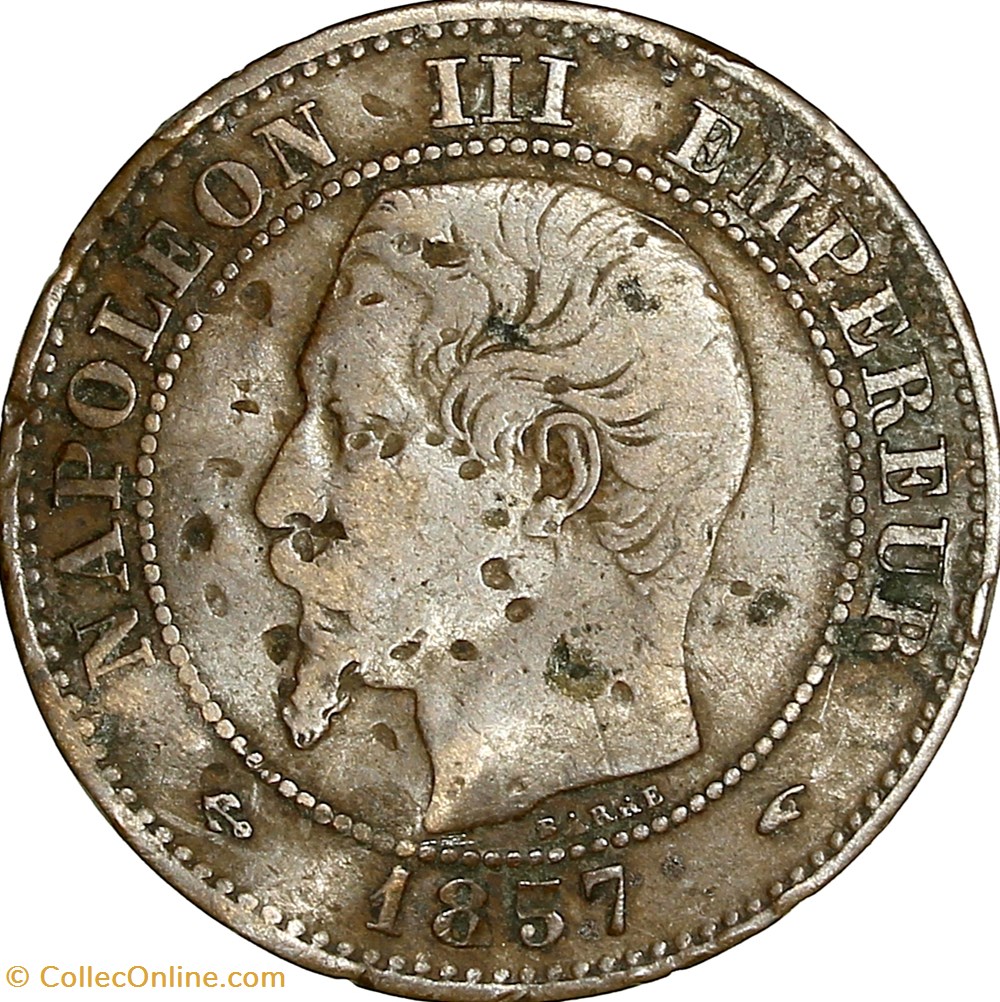 Deux centimes, tête nue, Napoléon III, 1857, Paris monnaies monde france deux centimes tete nue napoleon iii 1857 paris