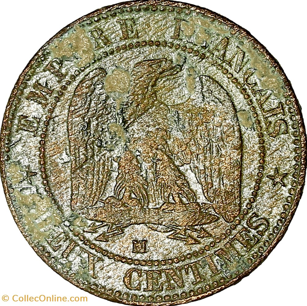 Deux centimes, tête nue, Napoléon III, 1855, ancre, Marseille monnaies monde france deux centimes tete nue napoleon iii 1855 ancre marseille
