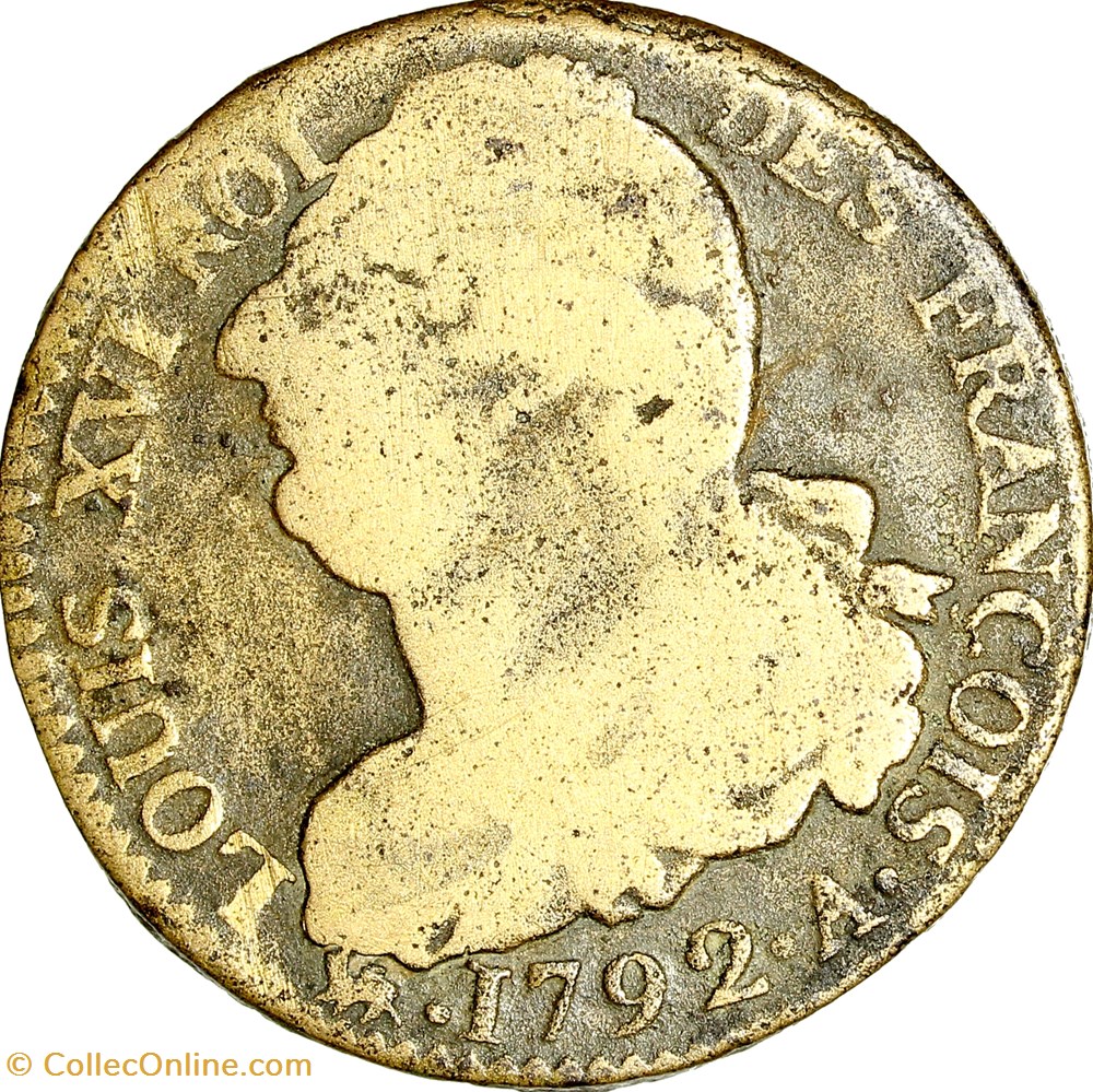 2 sols au faisceau, type François, Louis XVI, 1792, an 4, Paris monnaies monde france 2 sols au faisceau type francois louis xvi 1792 an 4 paris