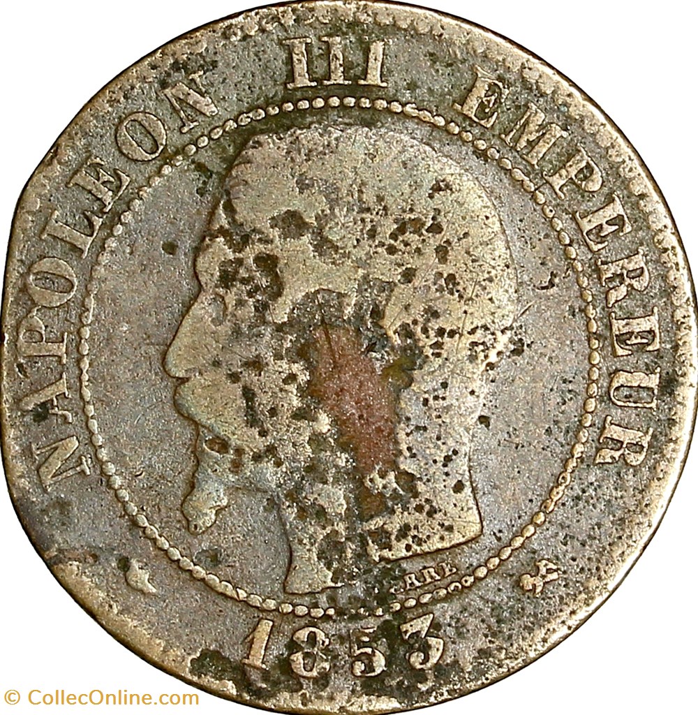 monnaies monde france deux centimes tete nue napoleon iii 1853 rouen