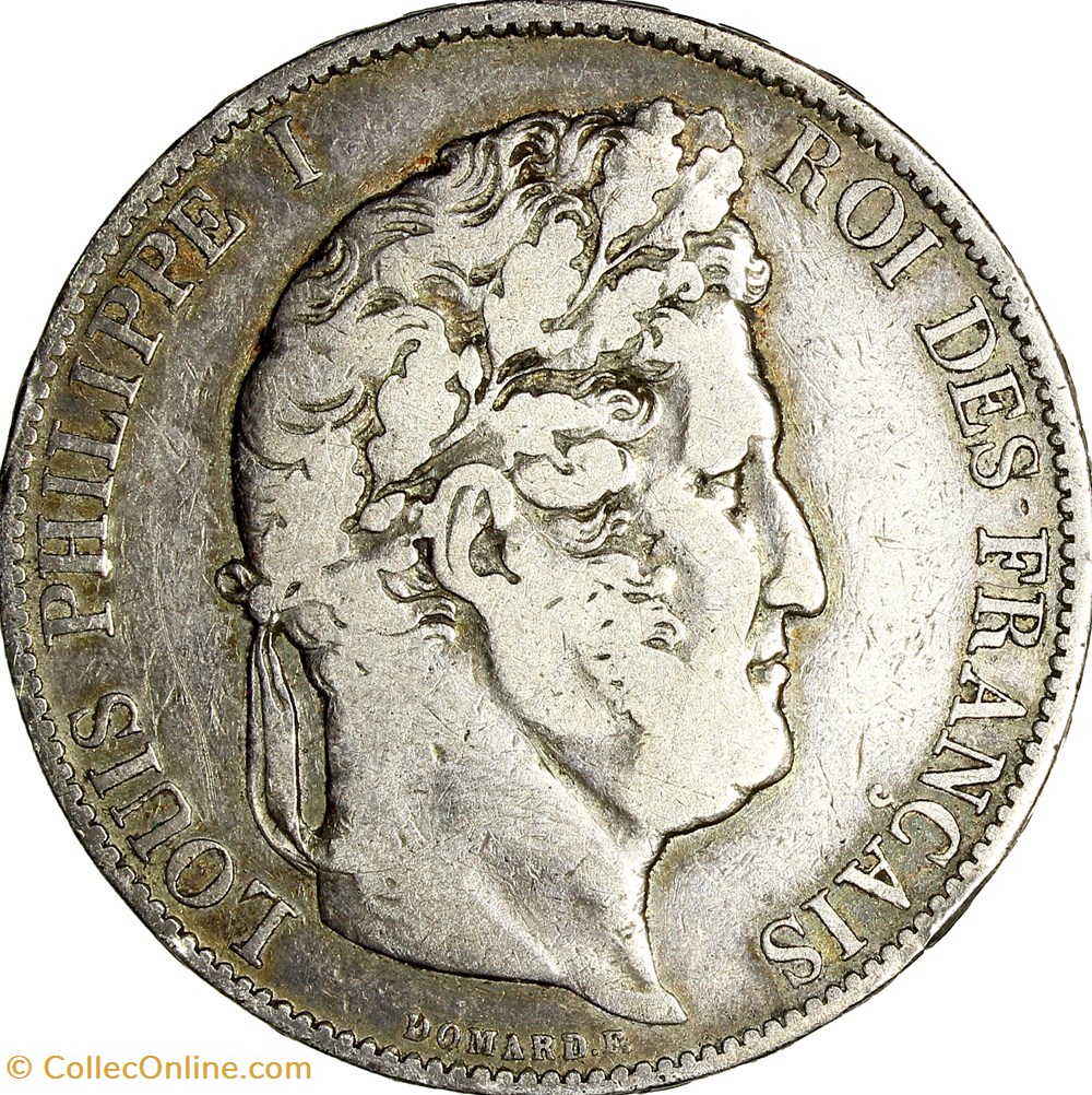 5 francs, 3e type Domard, Louis-Philippe Ier, 1844, Lille monnaies monde france 5 francs 3e type domard louis philippe ier 1844 lille