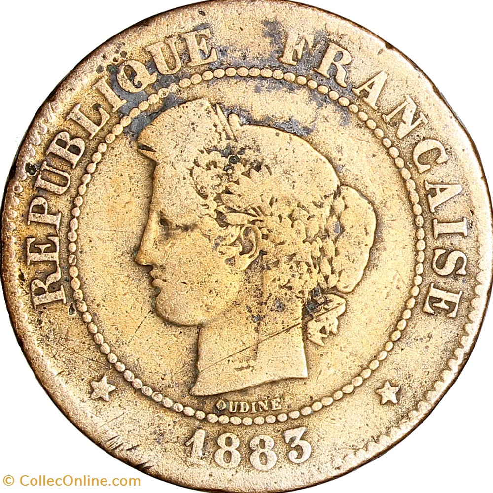 5 centimes Cérès, IIIe République, 1883, grand A, Paris monnaies monde france 5 centimes ceres iiie republique 1883 grand a paris