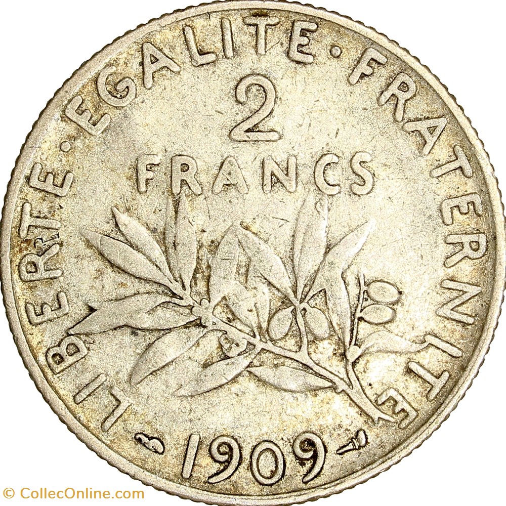 2 francs Semeuse, IIIe République, 1909 monnaies monde france 2 francs semeuse iiie republique 1909