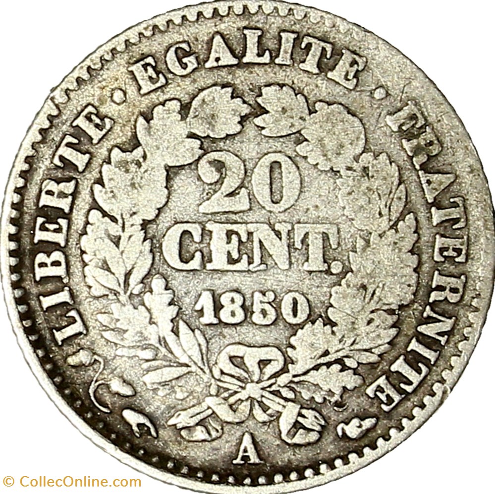 monnaies monde france 20 centimes ceres iie republique 1850 oreille basse paris