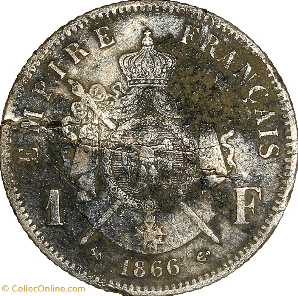1 franc, tête laurée, Napoléon III, 1866, Bordeaux monnaies monde france 1 franc tete lauree napoleon iii 1866 bordeaux