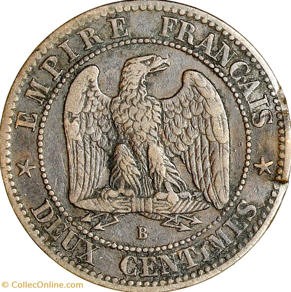 Deux centimes, tête nue, Napoléon III, 1855, ancre, Rouen monnaies monde france deux centimes tete nue napoleon iii 1855 ancre rouen