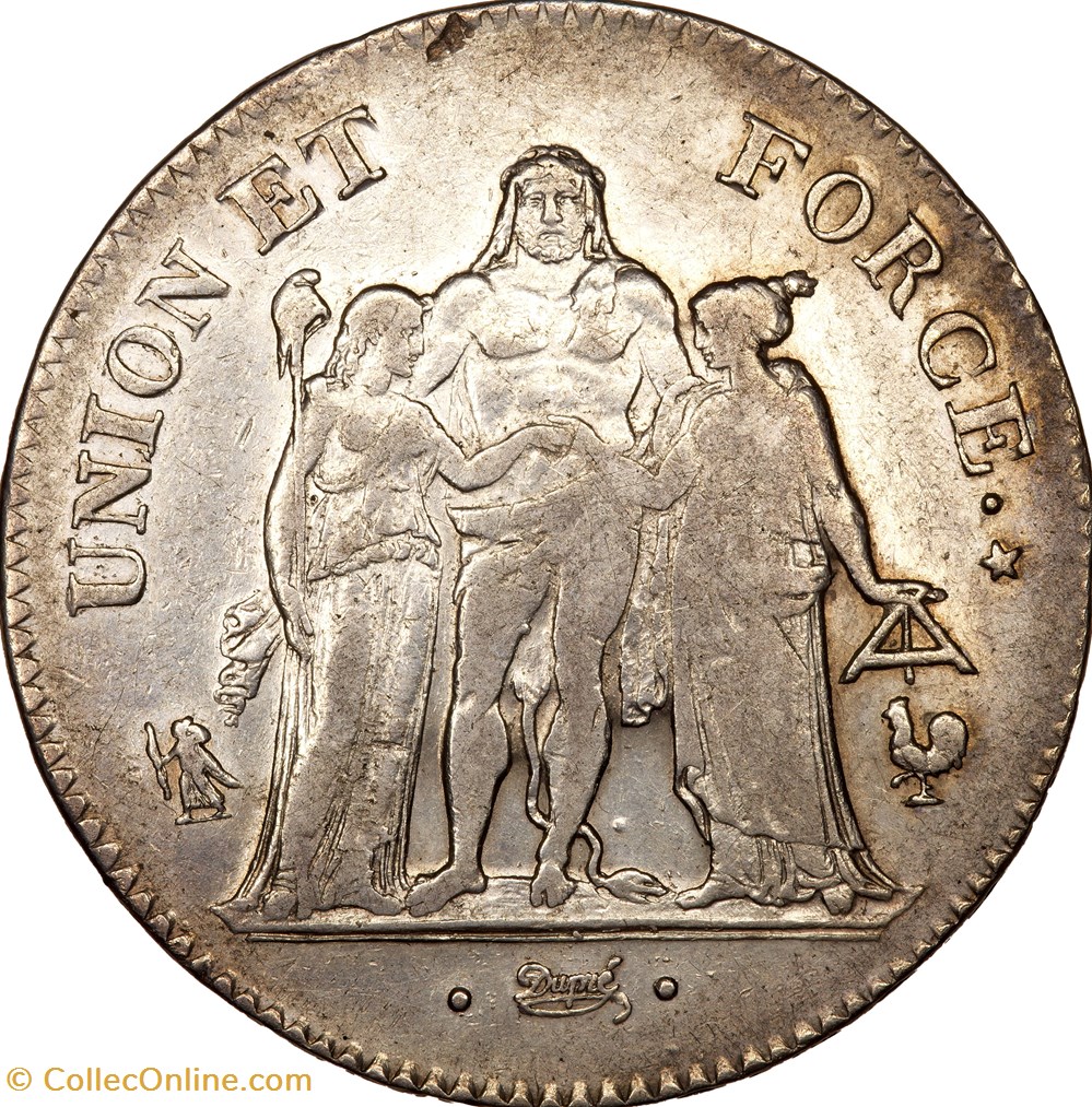 5 francs Union et Force, Union serré, petite feuille à 3 lobes, Directoire, an 6, Paris monnaies monde france 5 francs union et force union serre petite feuille a 3 lobes directoire an 6 paris