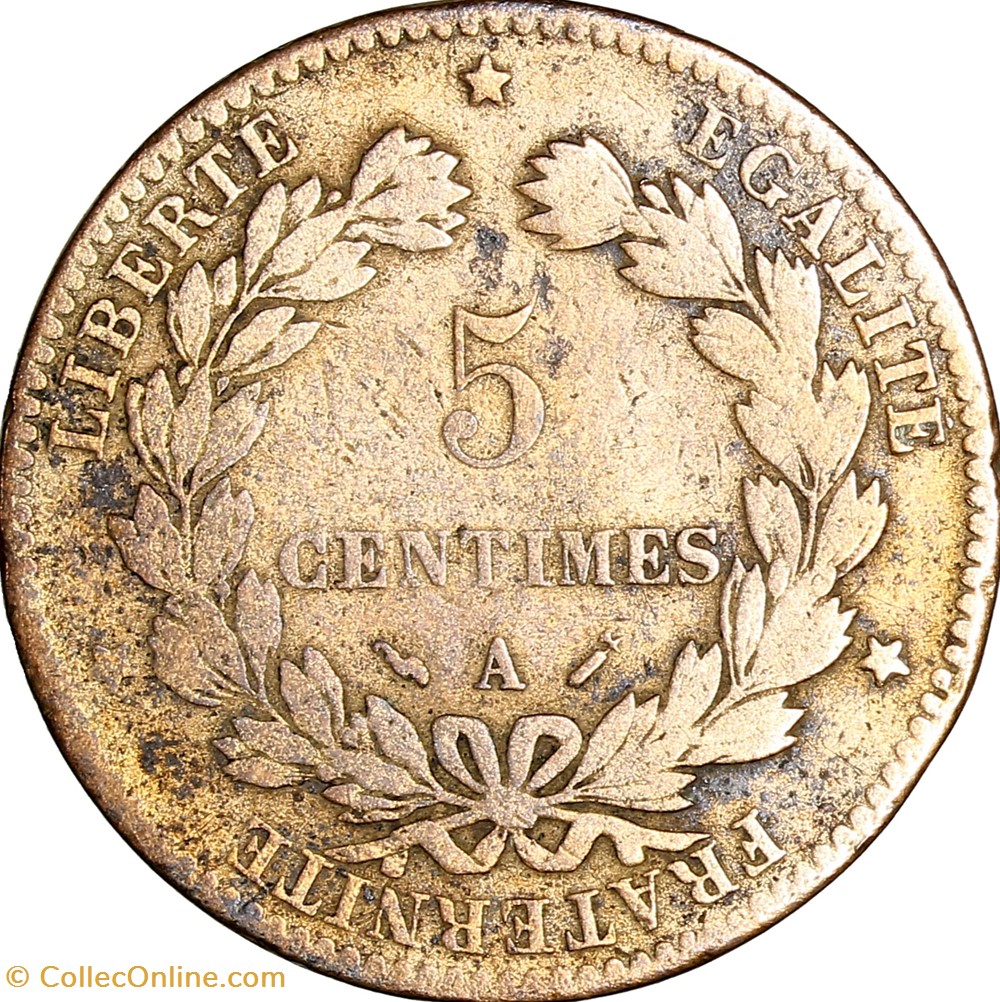 5 centimes Cérès, IIIe République, 1883, grand A, Paris monnaies monde france 5 centimes ceres iiie republique 1883 grand a paris