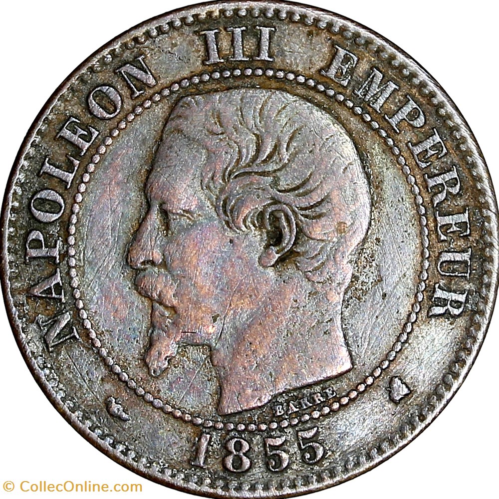Deux centimes, tête nue, Napoléon III, 1855, chien, Bordeaux monnaies monde france deux centimes tete nue napoleon iii 1855 chien bordeaux
