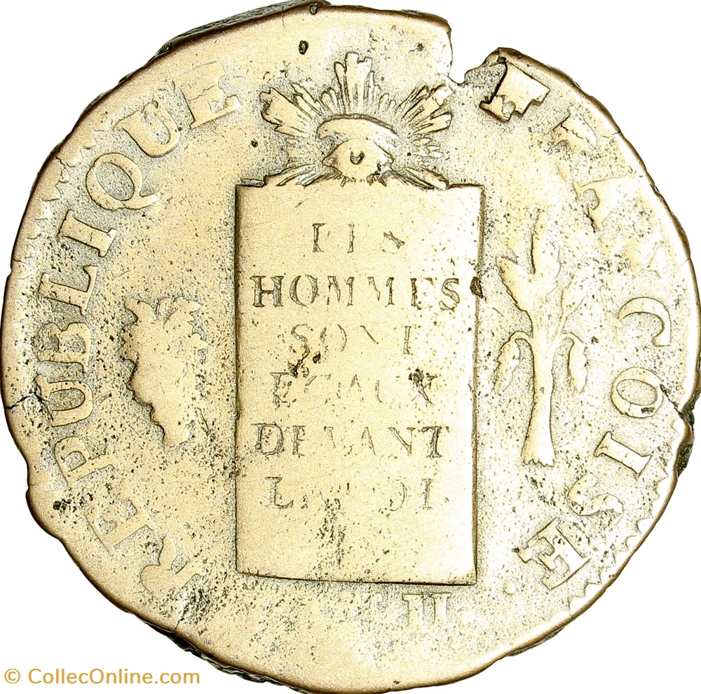 2 sols à la table de la loi, daté, la Convention, 1793, an II, Lille monnaies monde france 2 sols a la table de la loi date la convention 1793 an ii lille