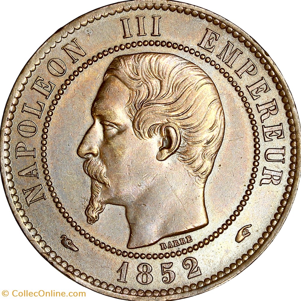 monnaies monde france dix centimes tete nue napoleon iii 1852 paris