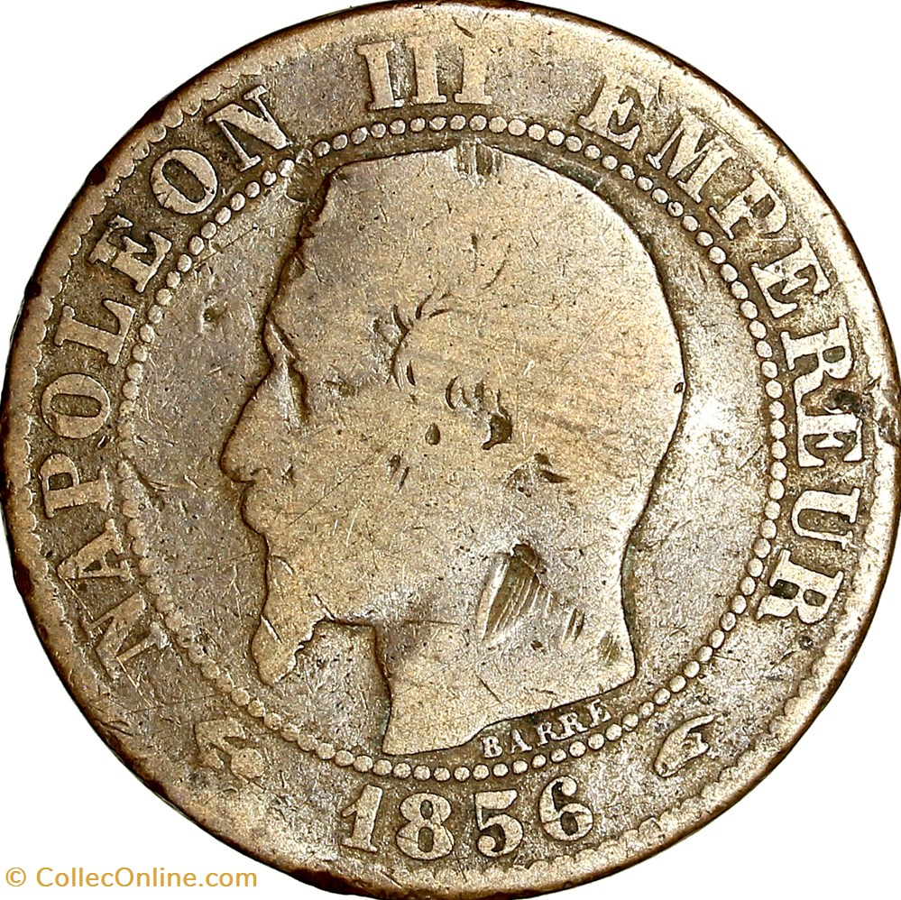 Cinq centimes, tête nue, Napoléon III, 1856, Paris monnaies monde france cinq centimes tete nue napoleon iii 1856 paris